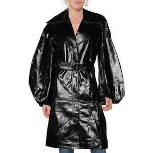 J Brand Womens Antonia Black Patent Leather Long Trench Coat Outerwear NWT